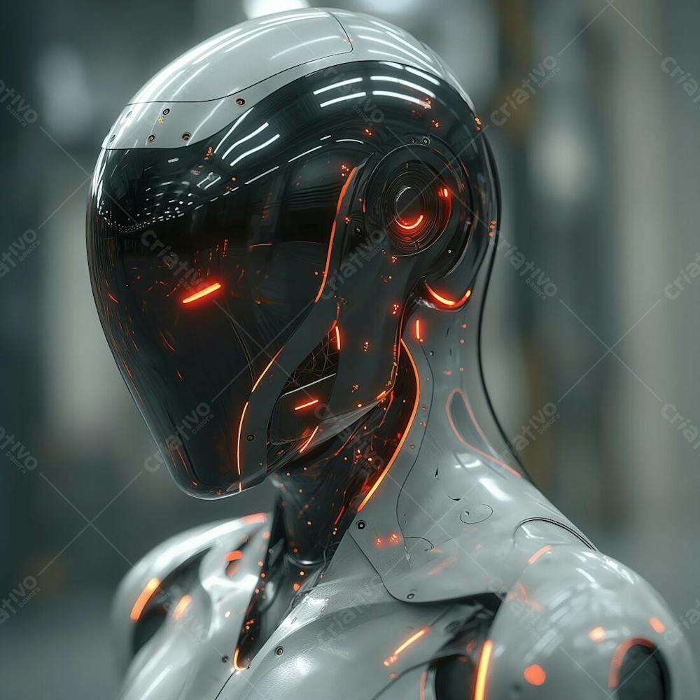 Sleek Cyborg Sentinel Reflective Armor And Singular Red Eye (1)