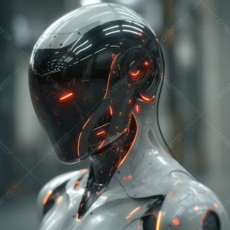 Sleek cyborg sentinel reflective armor and singular red eye