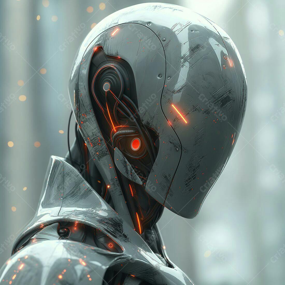 Robô futurista cinza e laranja