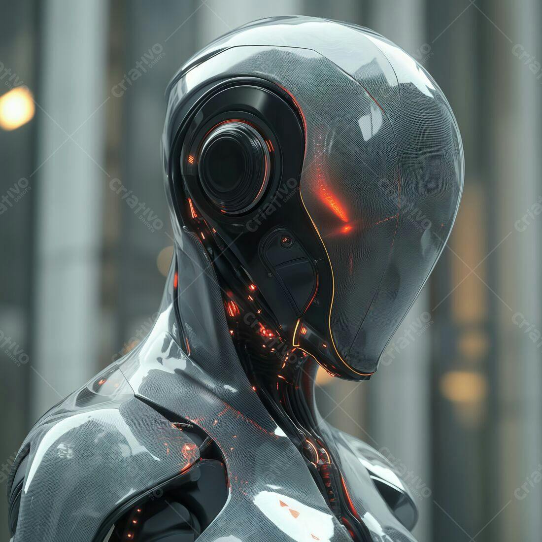 Androide futurista em tons cinza e laranja
