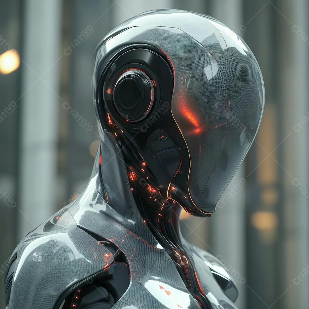 Sleek Cyborg Sentinel Reflective Armor And Singular Red Eye (6)