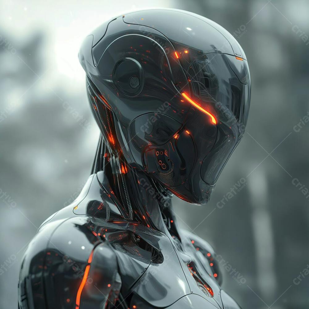 Sleek Cyborg Sentinel Reflective Armor And Singular Red Eye (7)