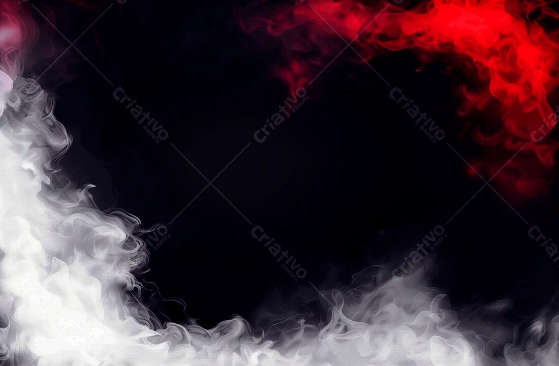 Nuvens de fumaça branca e vermelha fundo preto