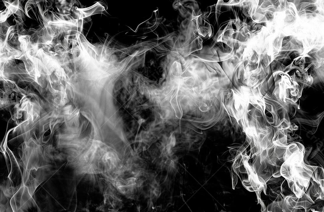 Nuvens de fumaça branca e cinza fundo preto