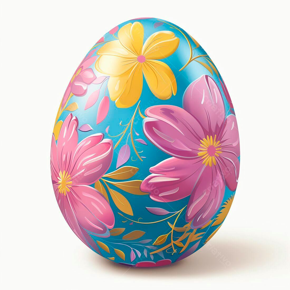 Ovo de Páscoa azul com flores rosa e amarelas