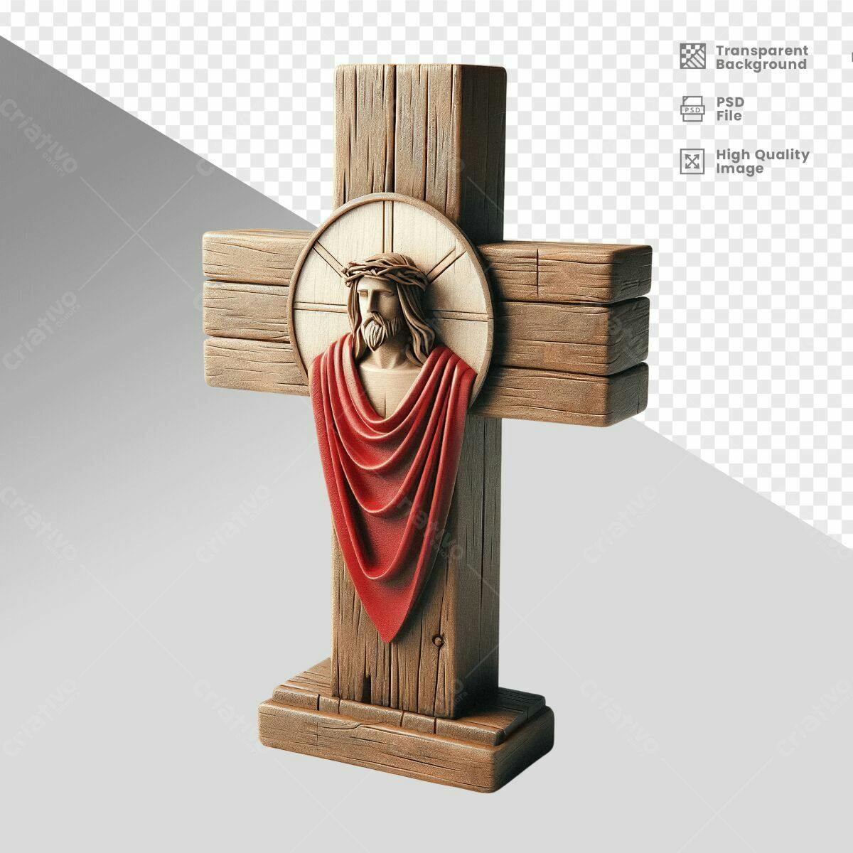 Imagem de Cruz de Madeira com Jesus Cristo PSD Editável
