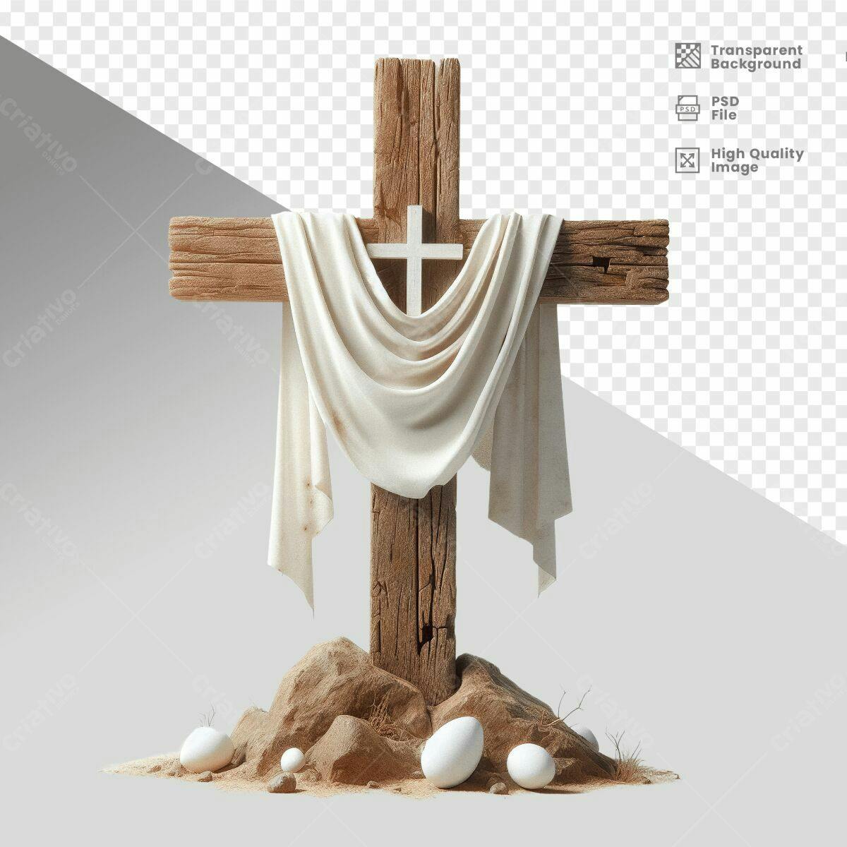 Imagem Páscoa Cruz de Madeira PSD Editável
