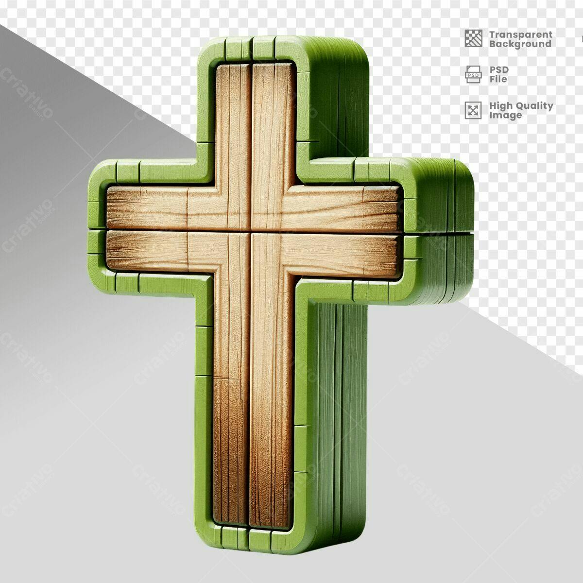 Cruz de Madeira Verde e Marrom PSD Editável