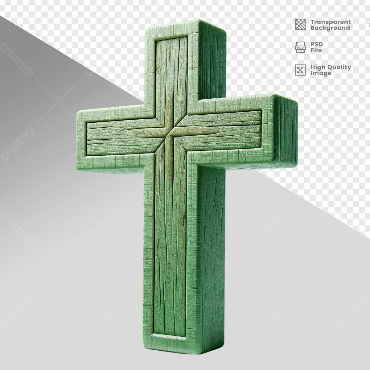Cruz de Madeira Verde para Igreja PSD Editável