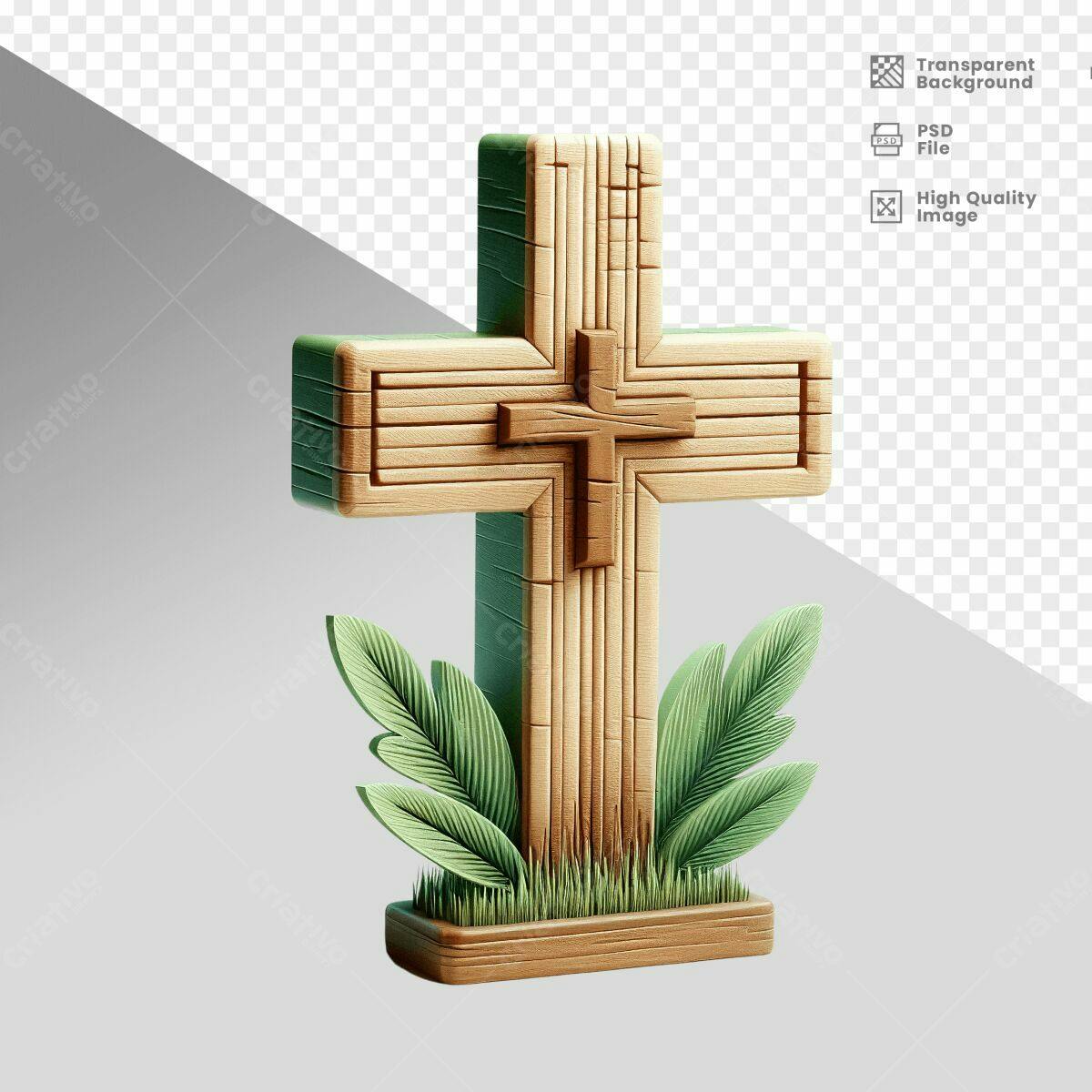 Cruz de Madeira para Páscoa PSD Editável