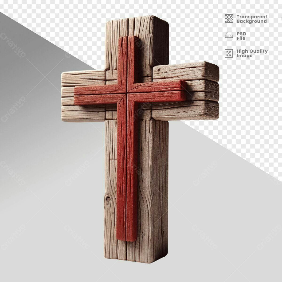 Cruz de Madeira Vermelha e Bege PSD Editável