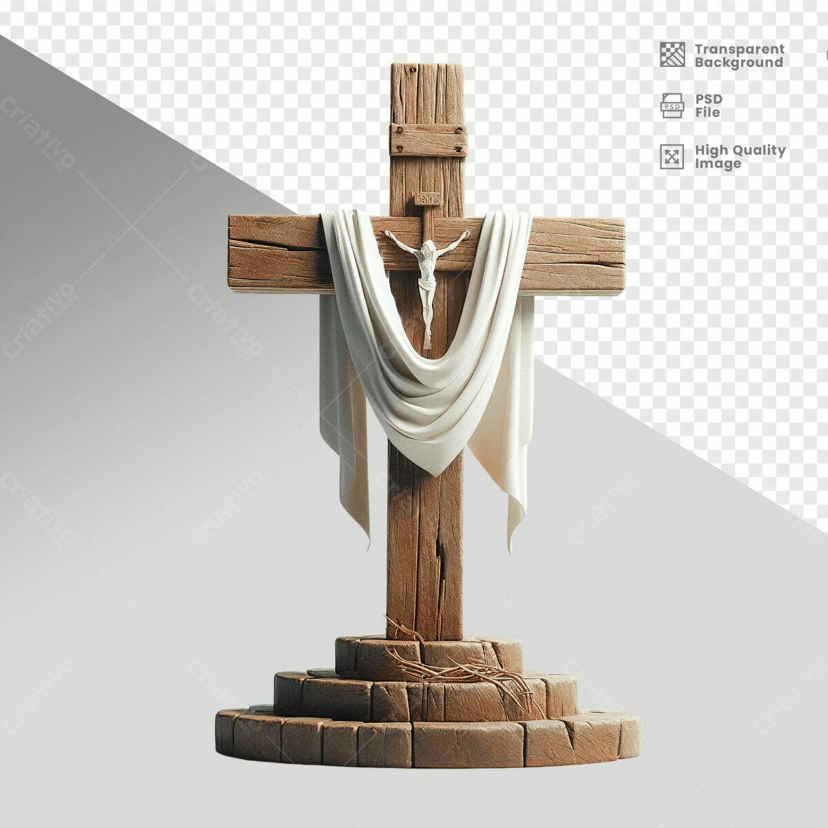 Modelo Cruz de Madeira para Páscoa PSD Editável