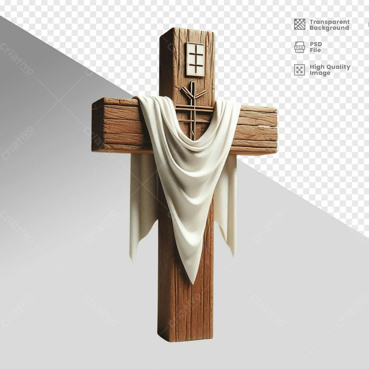 Imagem de Cruz de Madeira com Tecido PSD Editável