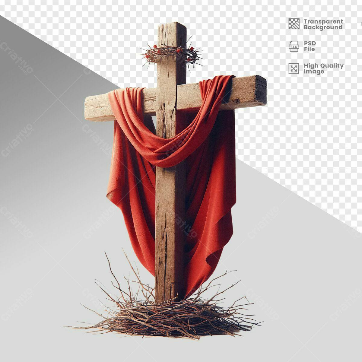 Imagem Páscoa Cruz Vermelha e Madeira PSD Editável