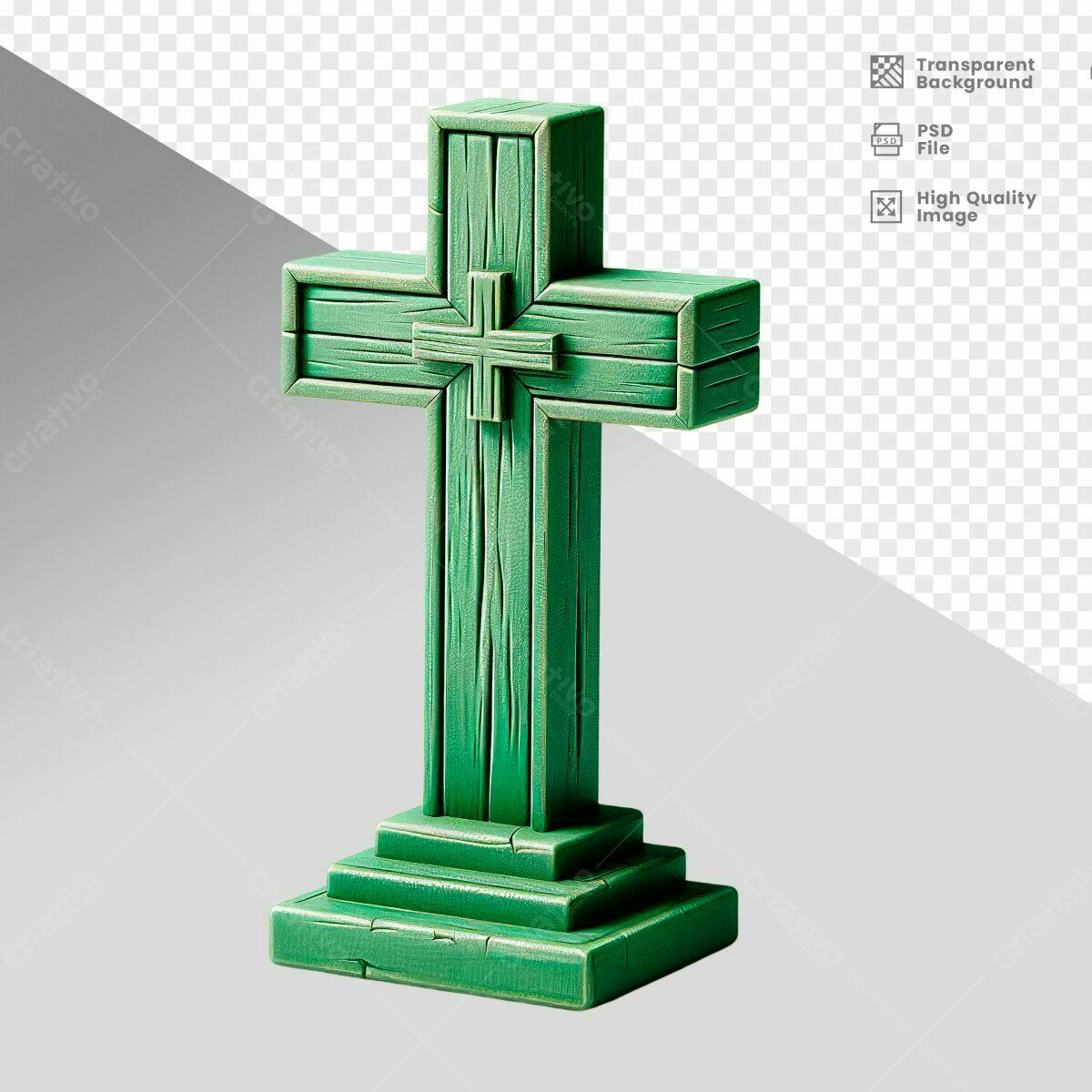 Cruz de Madeira Verde PSD Editável