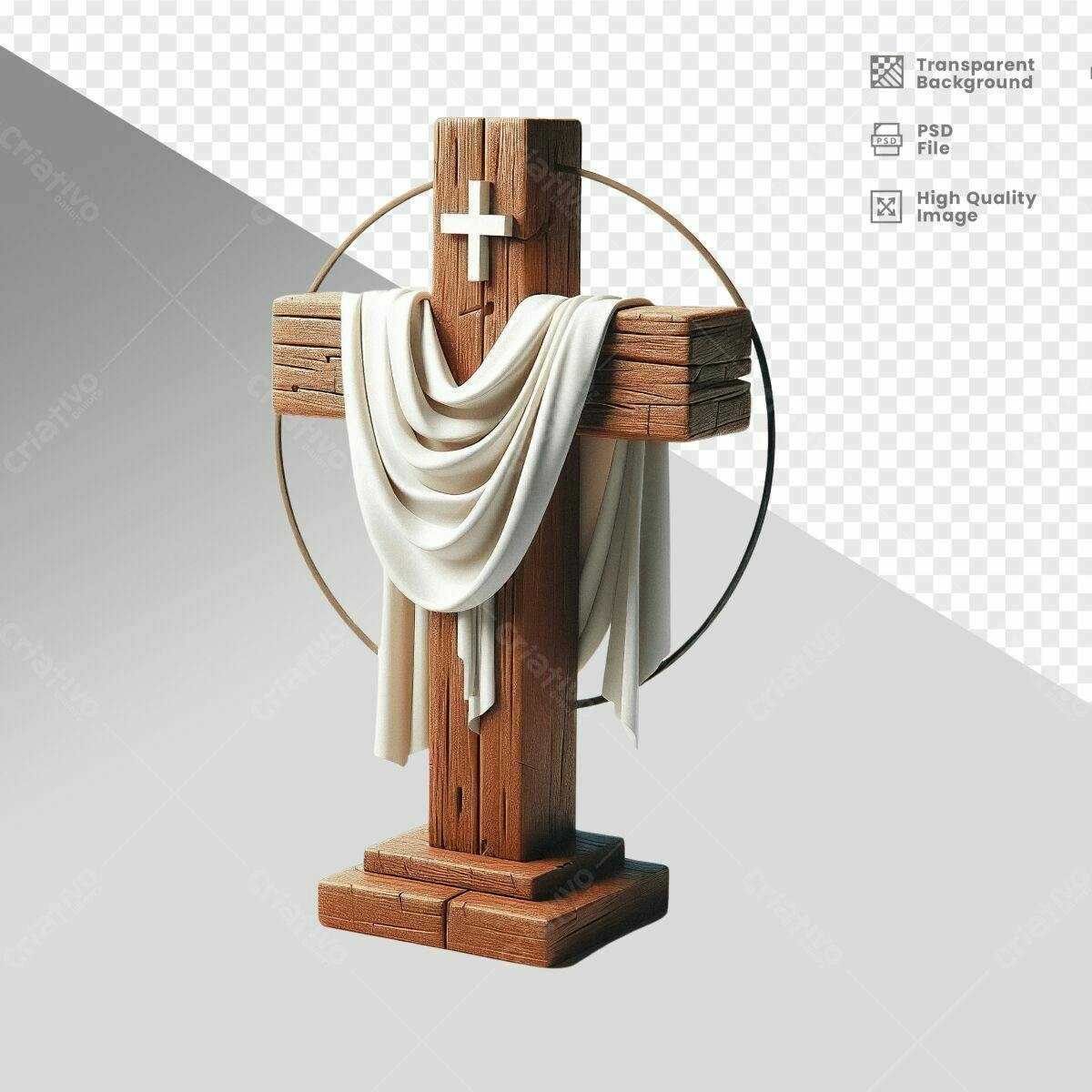Imagem de Cruz de Madeira com Tecido PSD Editável