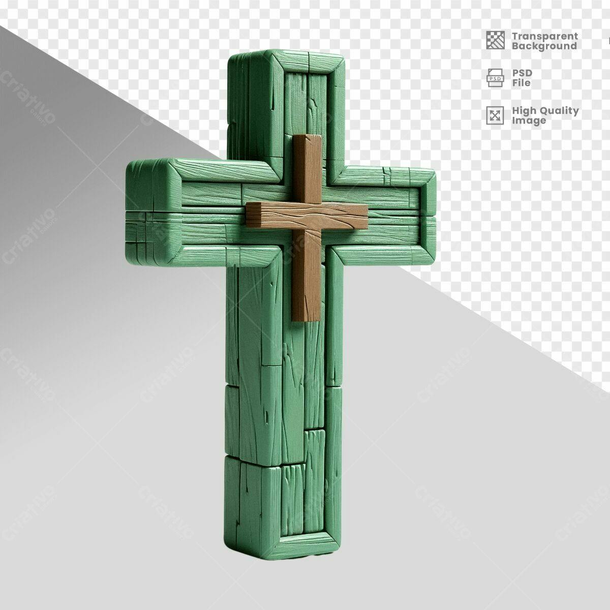 Modelo de Cruz em Madeira Verde PSD Editável