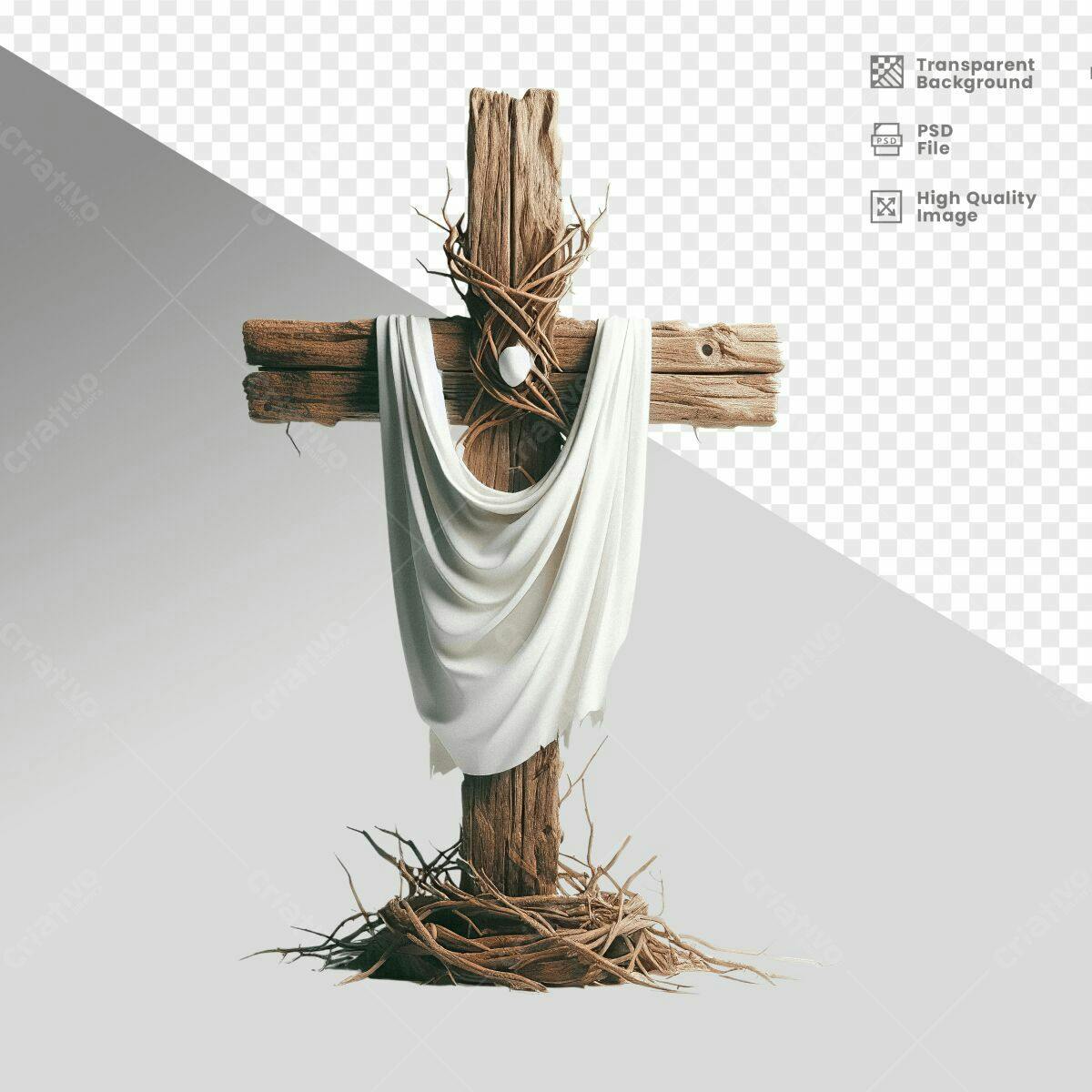 Imagem Páscoa Cruz Madeira PSD Editável