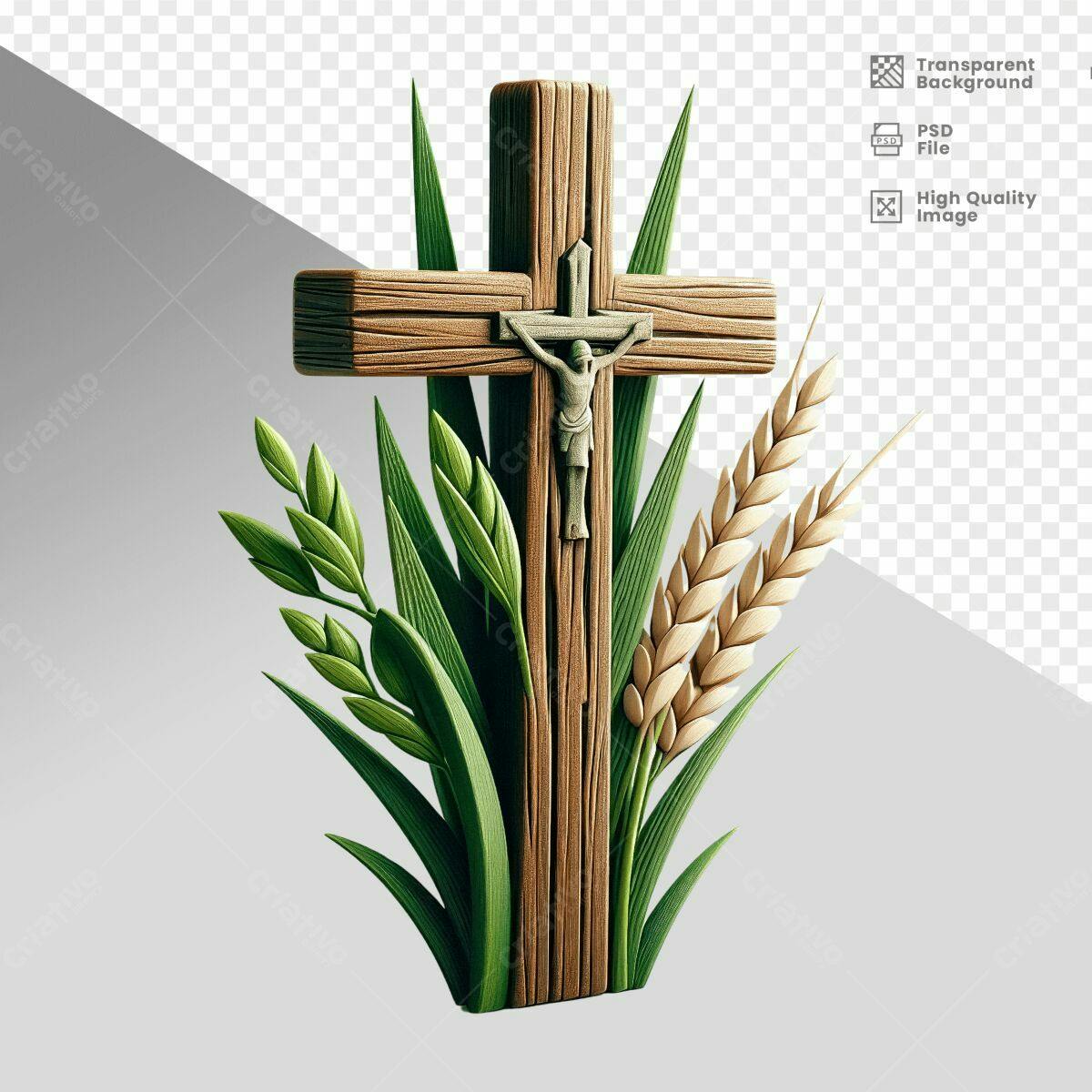 Imagem Religiosa com Cruz de Madeira PSD Editável