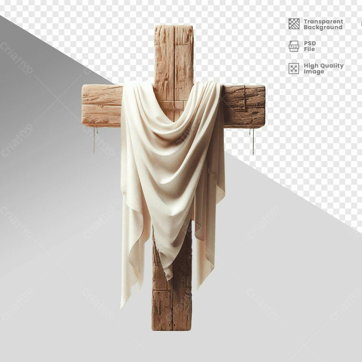 Cruz de Madeira com Tecido PSD Editável
