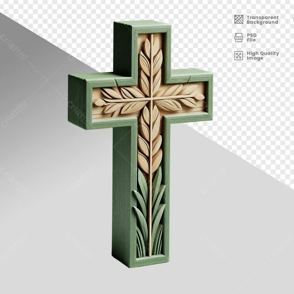 Cruz de Madeira Verde e Bege PSD Editável