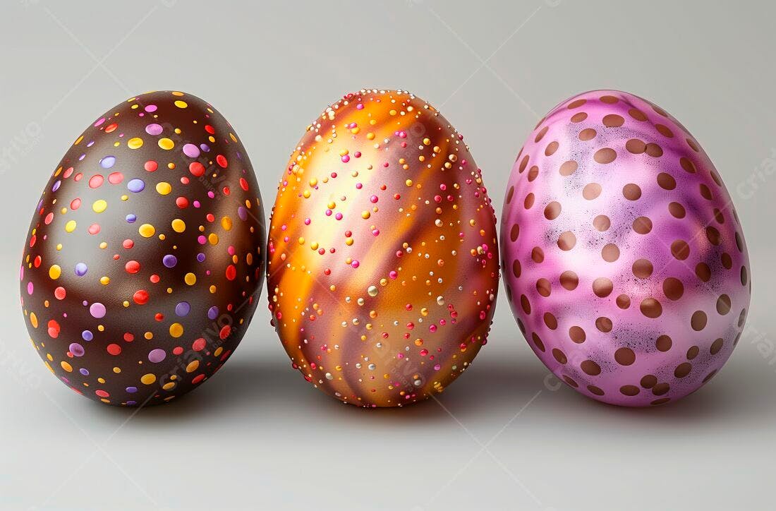 Ovos de Páscoa decorados marrom rosa e dourado