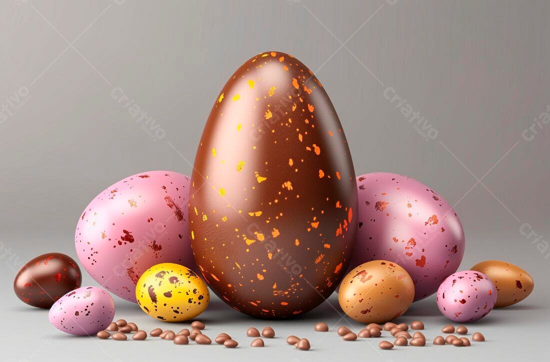 Ovos de Páscoa de chocolate com detalhes dourados