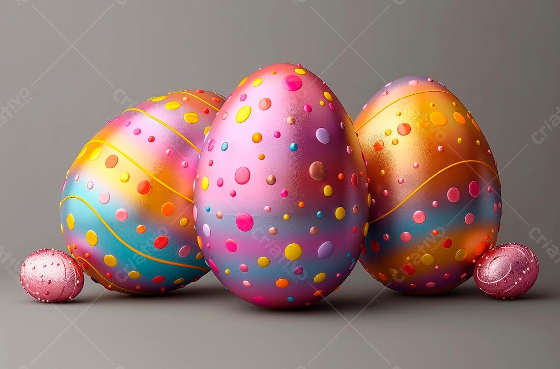 Ovos de Páscoa coloridos com bolinhas
