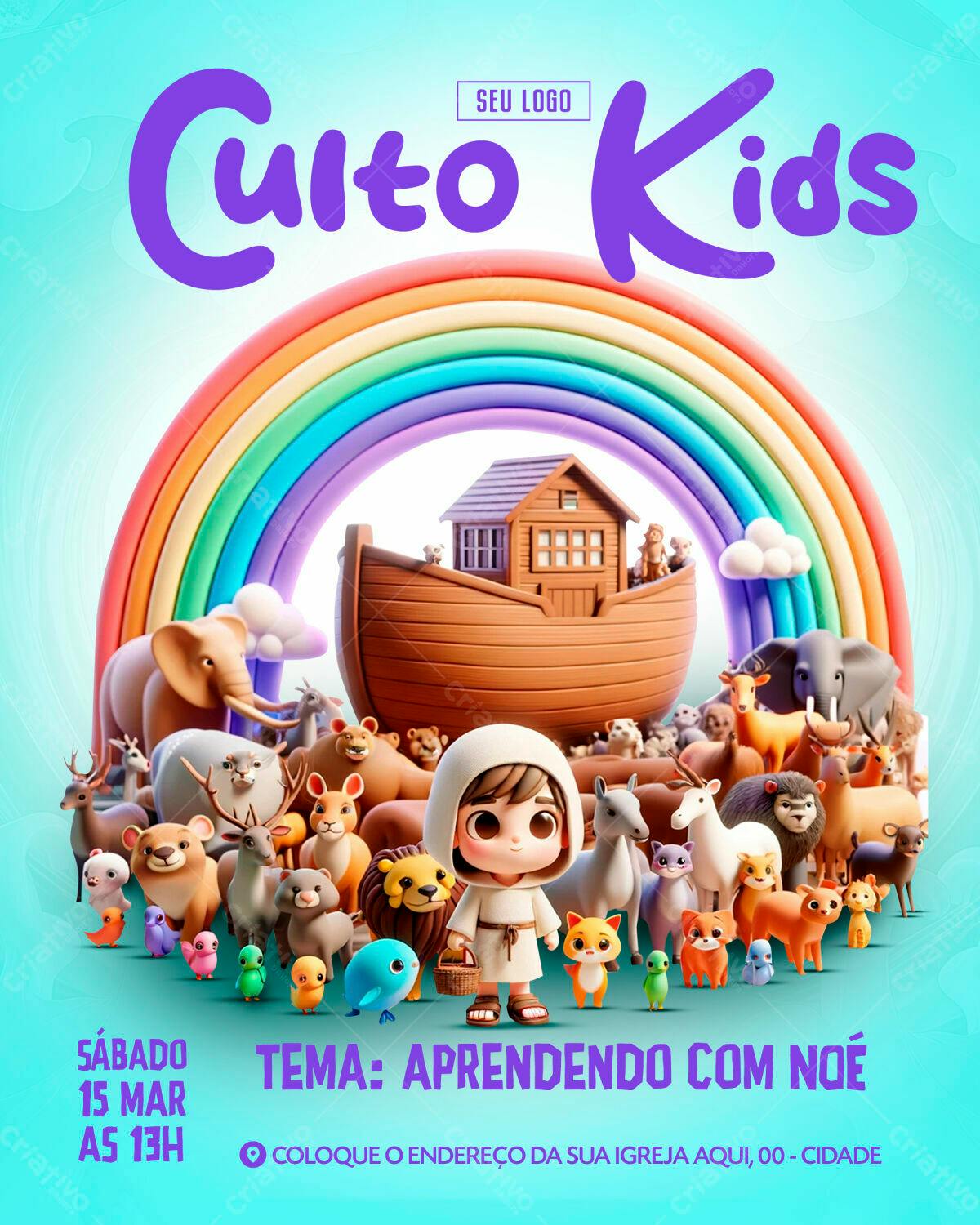 Flyer Infantil para Culto Kids PSD Editável