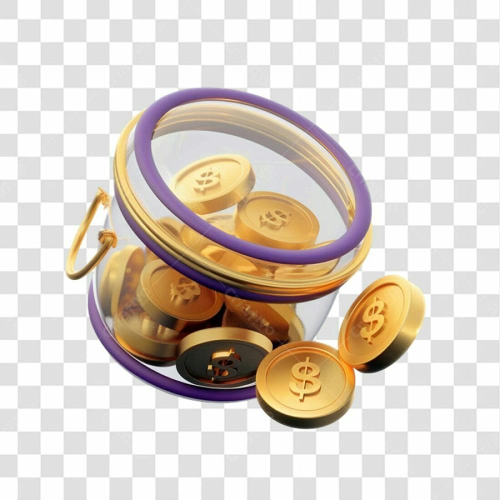Pote Com Moedas 3D Png Transparente (2)