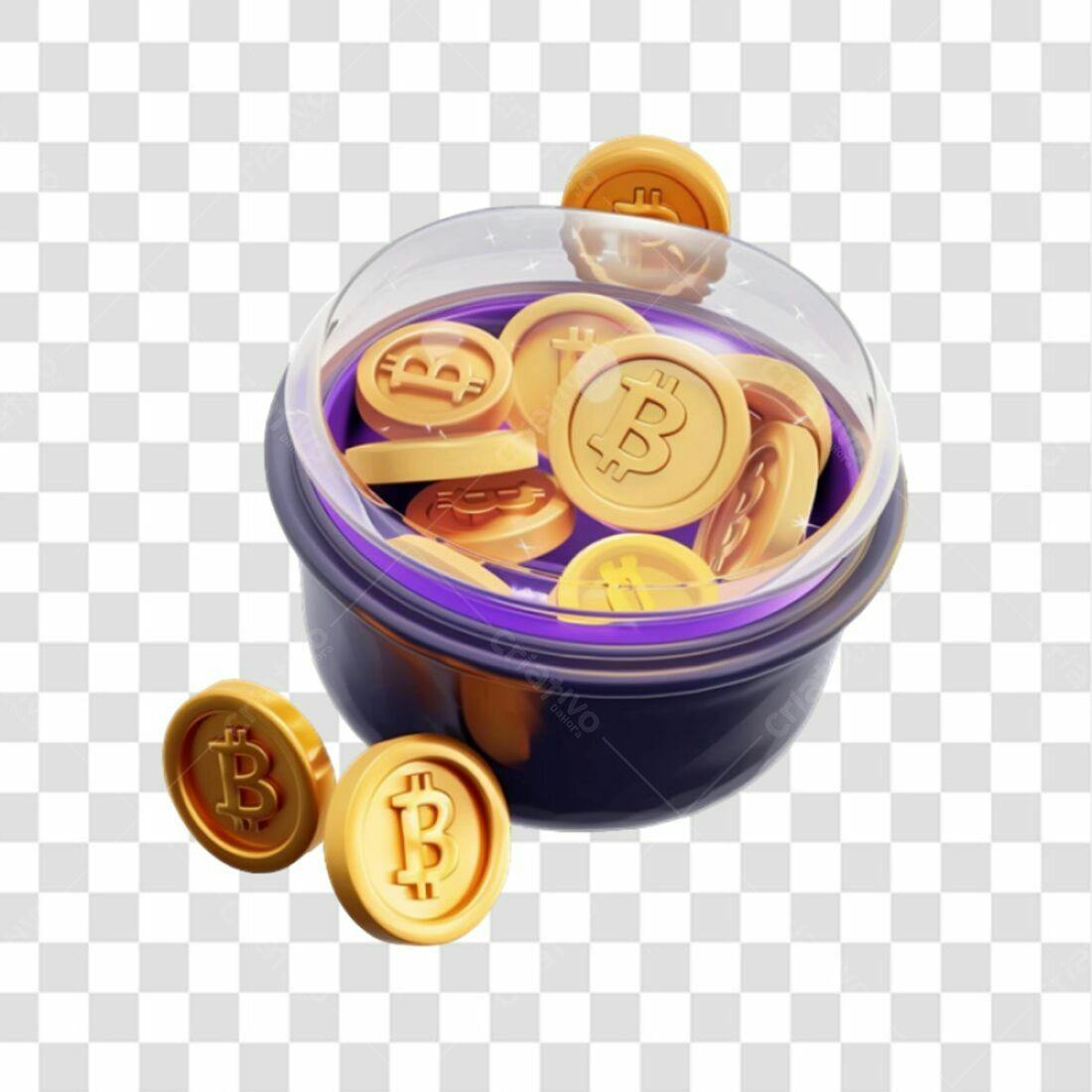 Icone Bitcoin em pote PNG com fundo transparente