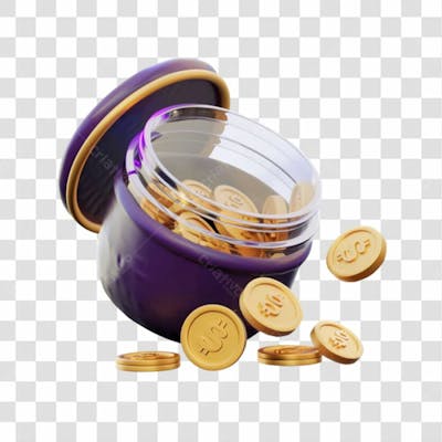 Pote Com Moedas 3D Png Transparente (4)