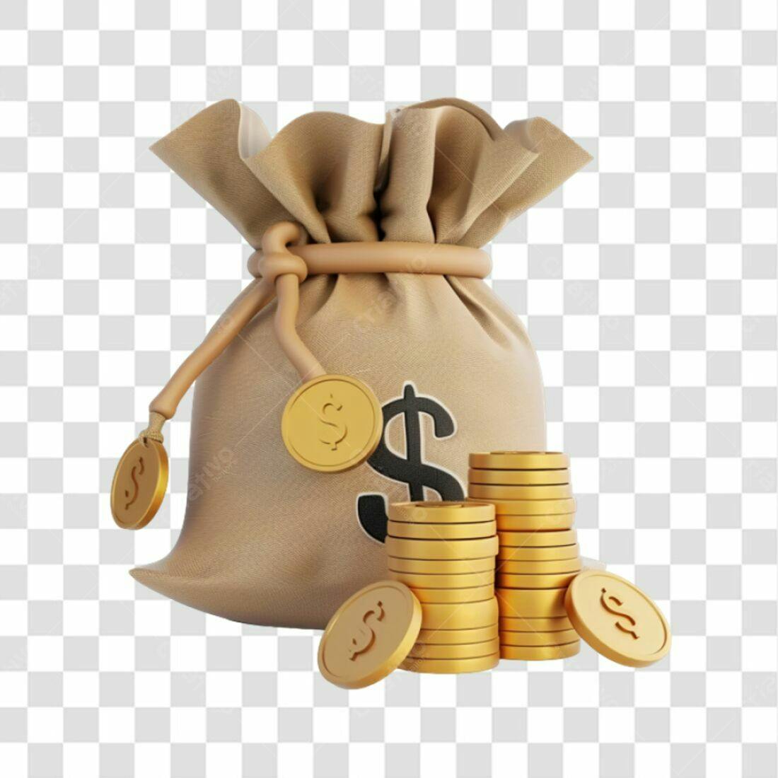 Icone Dinheiro Saco e Moedas PNG com fundo transparente