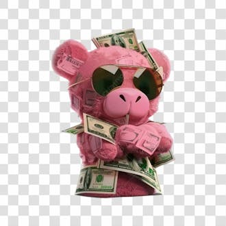 Ursinho rosa com dinheiro png transparente