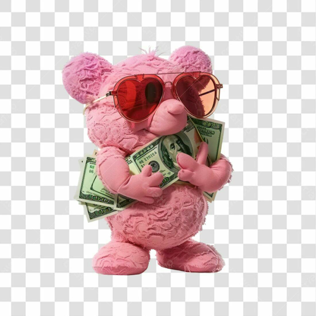Icone Ursinho Rosa com Dinheiro PNG com fundo transparente