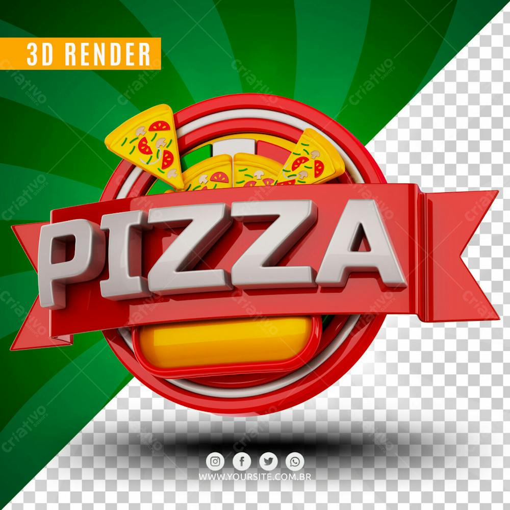 Pizza Com Fatias Selo 3D Para Composicao Psd