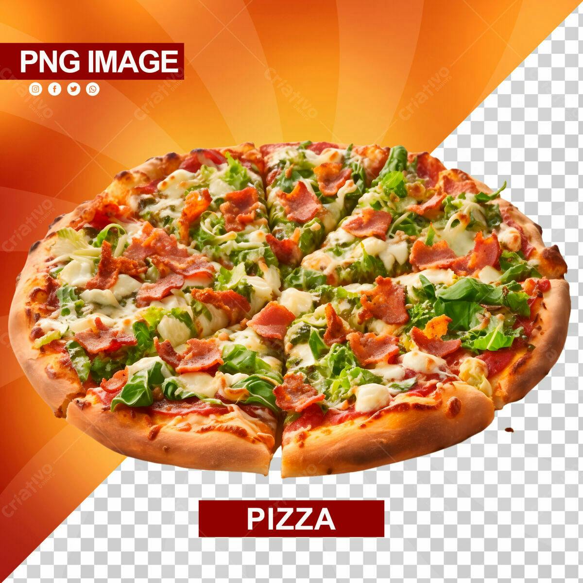 Psd Pizza com Bacon e Alface para Cardápio PSD Editável