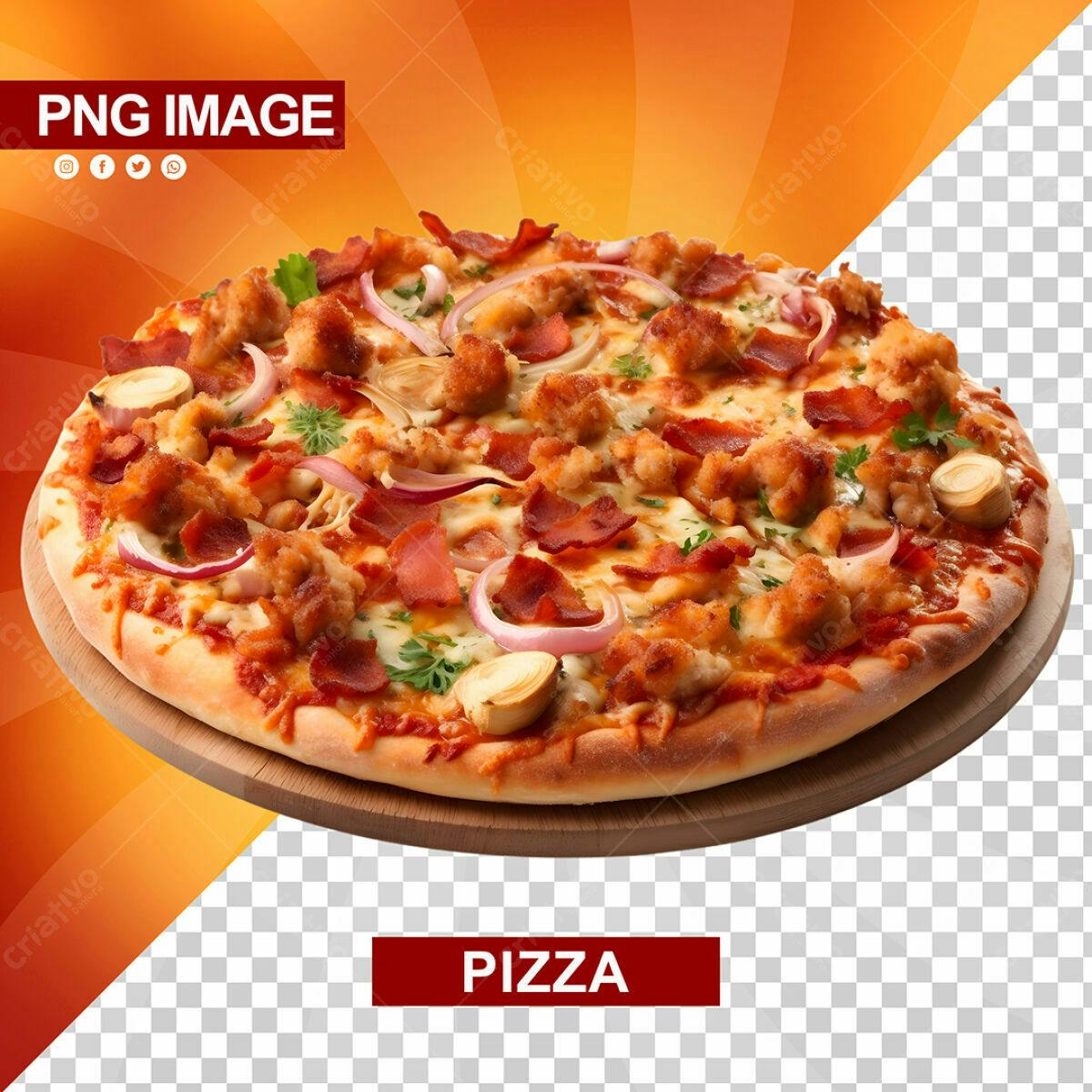 Mockup Pizza com Bacon e Cebola Roxa PSD Editável
