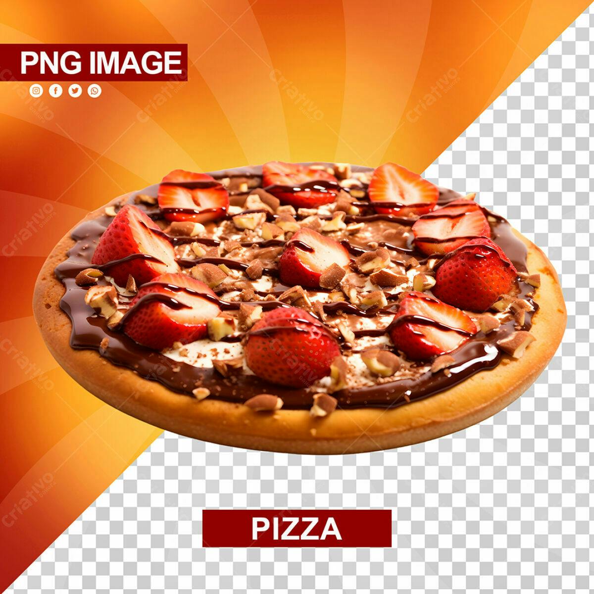 Imagem Pizza Doce com Morangos e Chocolate PSD Editável