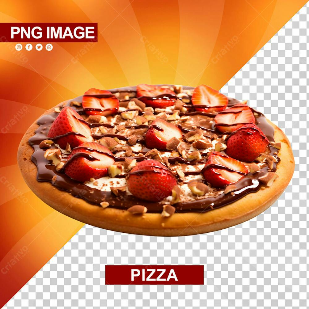 Deliciosa Pizza Redonda Doce Chocolate E Morango Psd