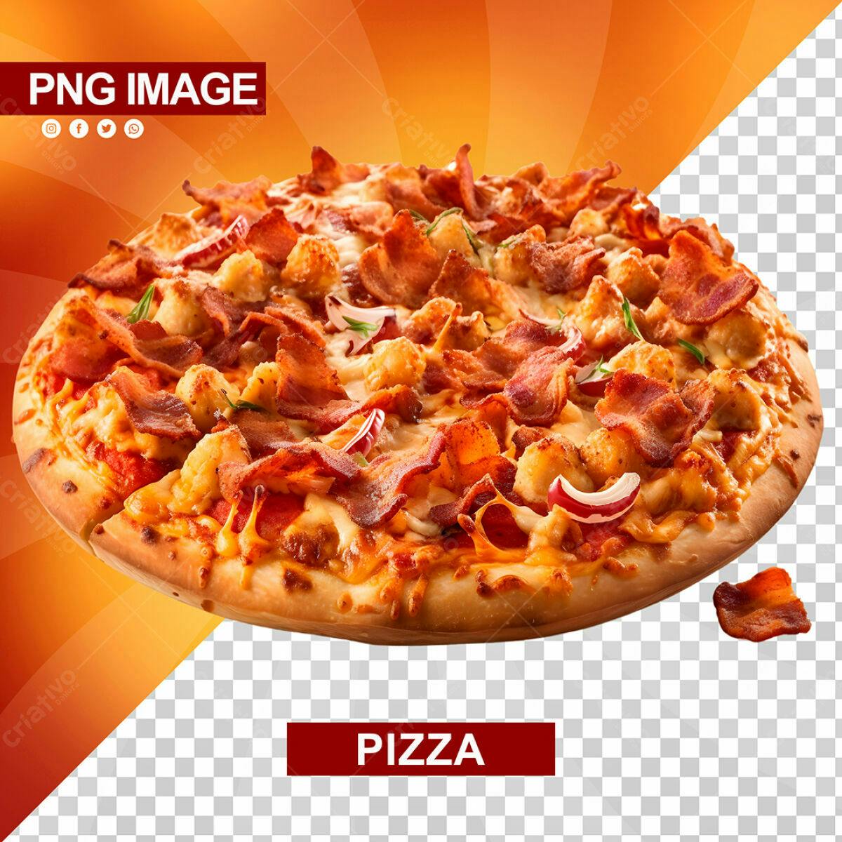 Imagem Pizza com Bacon e Queijo PSD Editável