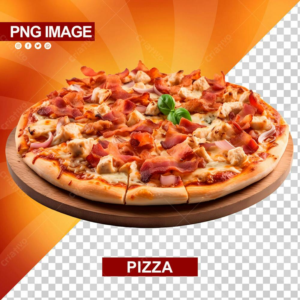 Pizza Deliciosa Fatiada Com Bacon Tabua De Madeira Psd