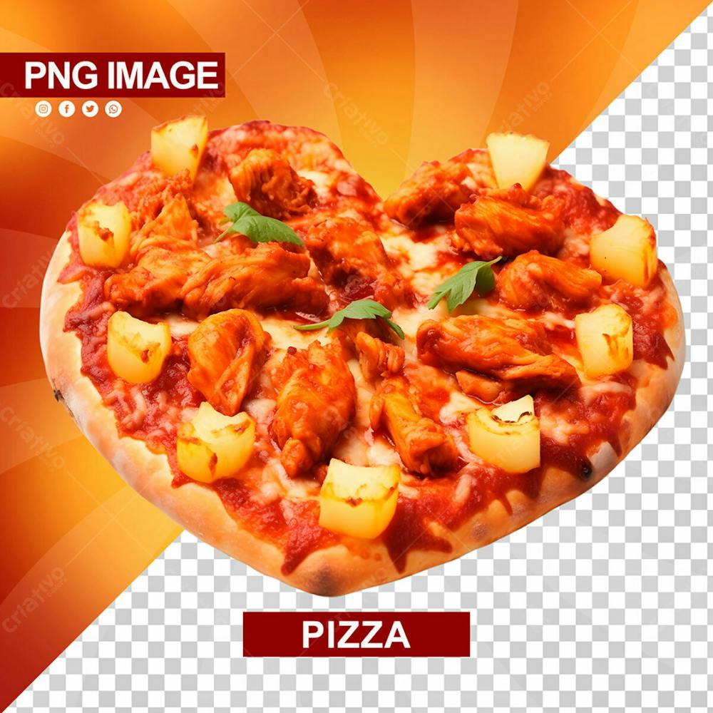 Deliciosa Pizza Formato De Coracao Frango E Batata Psd