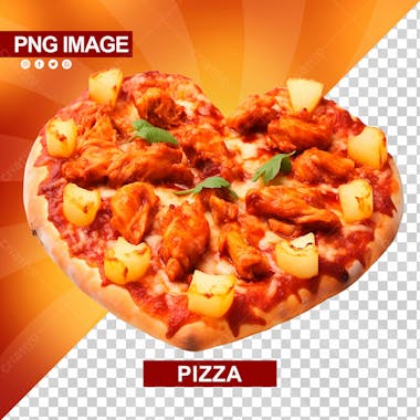 Deliciosa pizza formato de coracao frango e batata psd