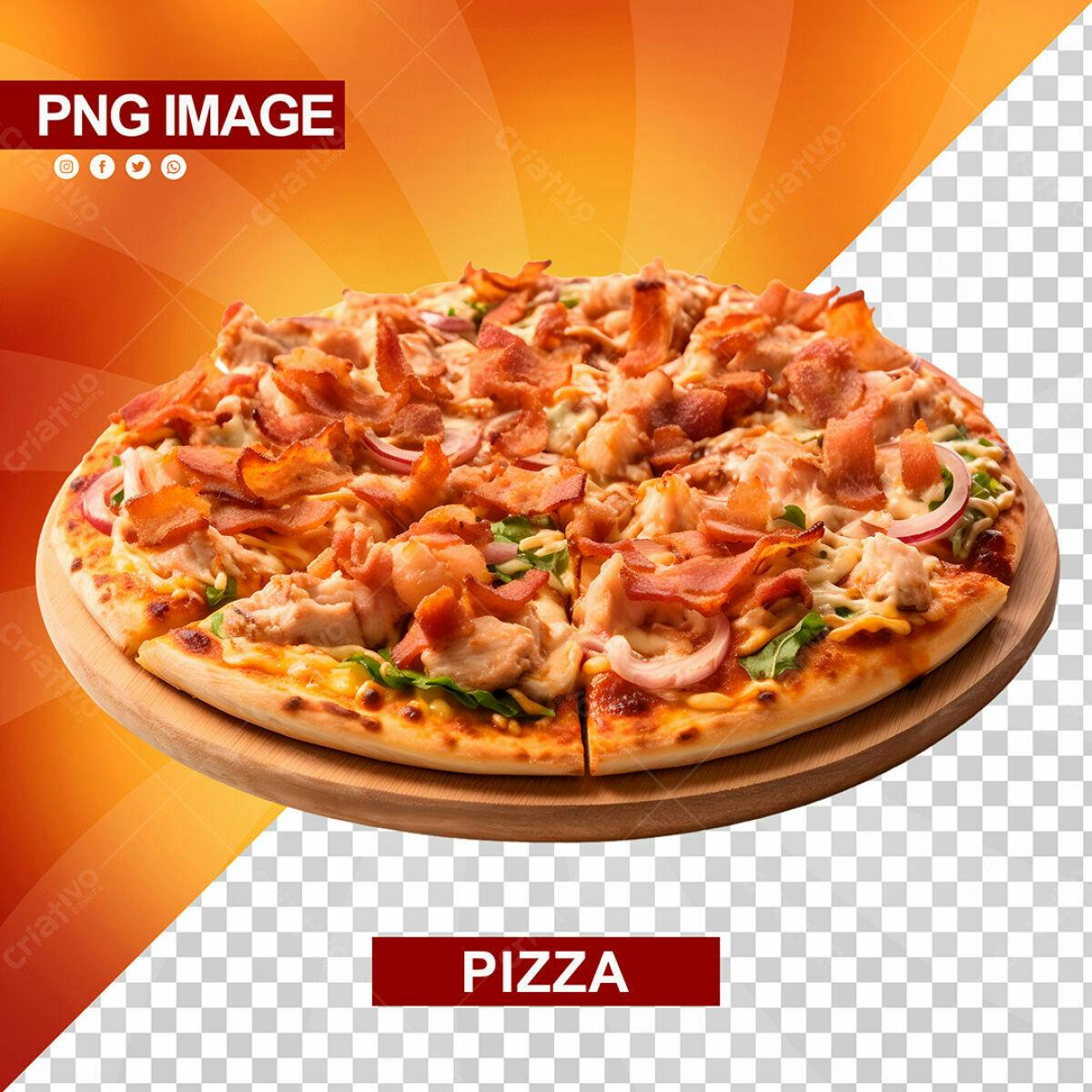 Mockup Pizza com Bacon e Frango PSD Editável