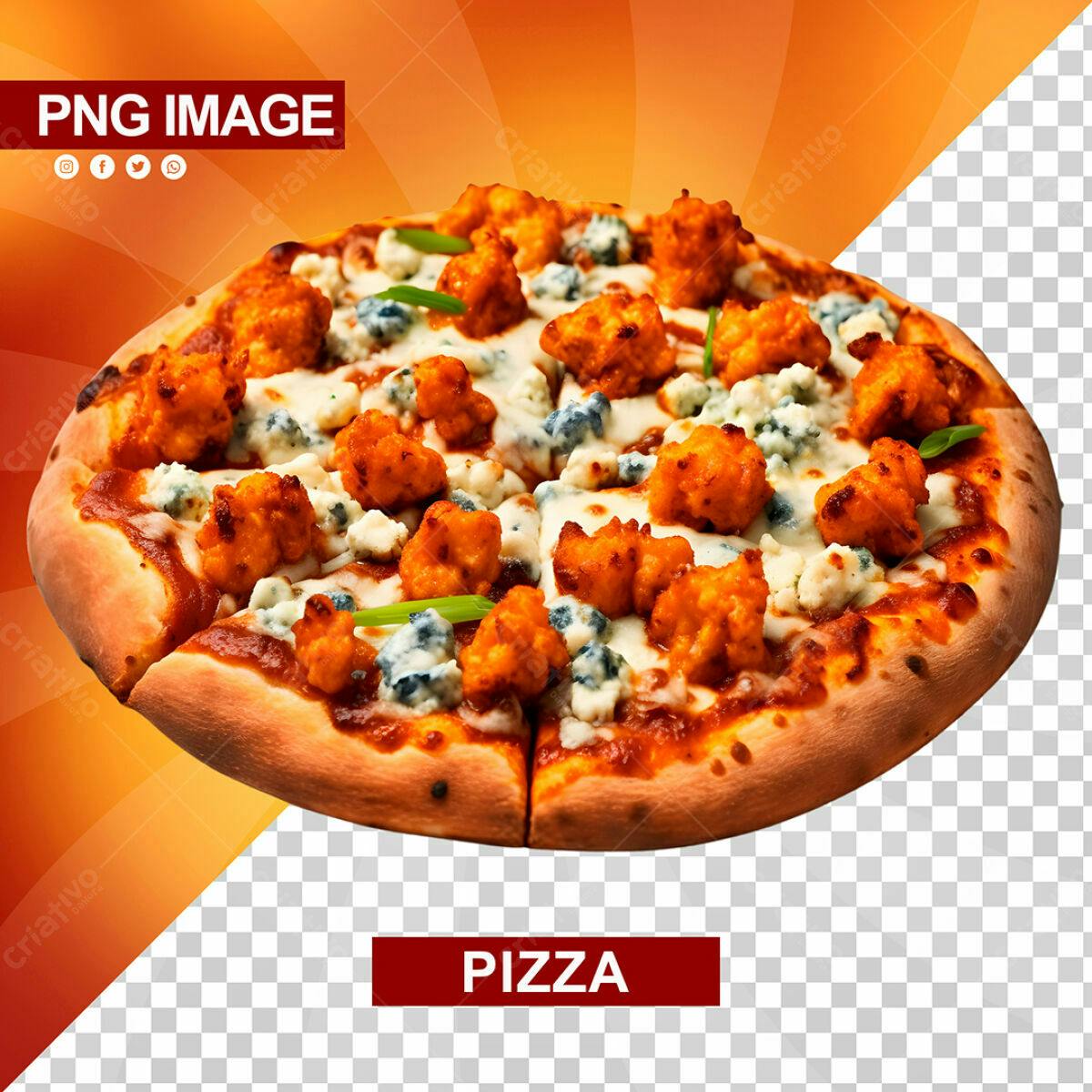 PSD Pizza com Frango e Queijo Azul para Cardápio Editável