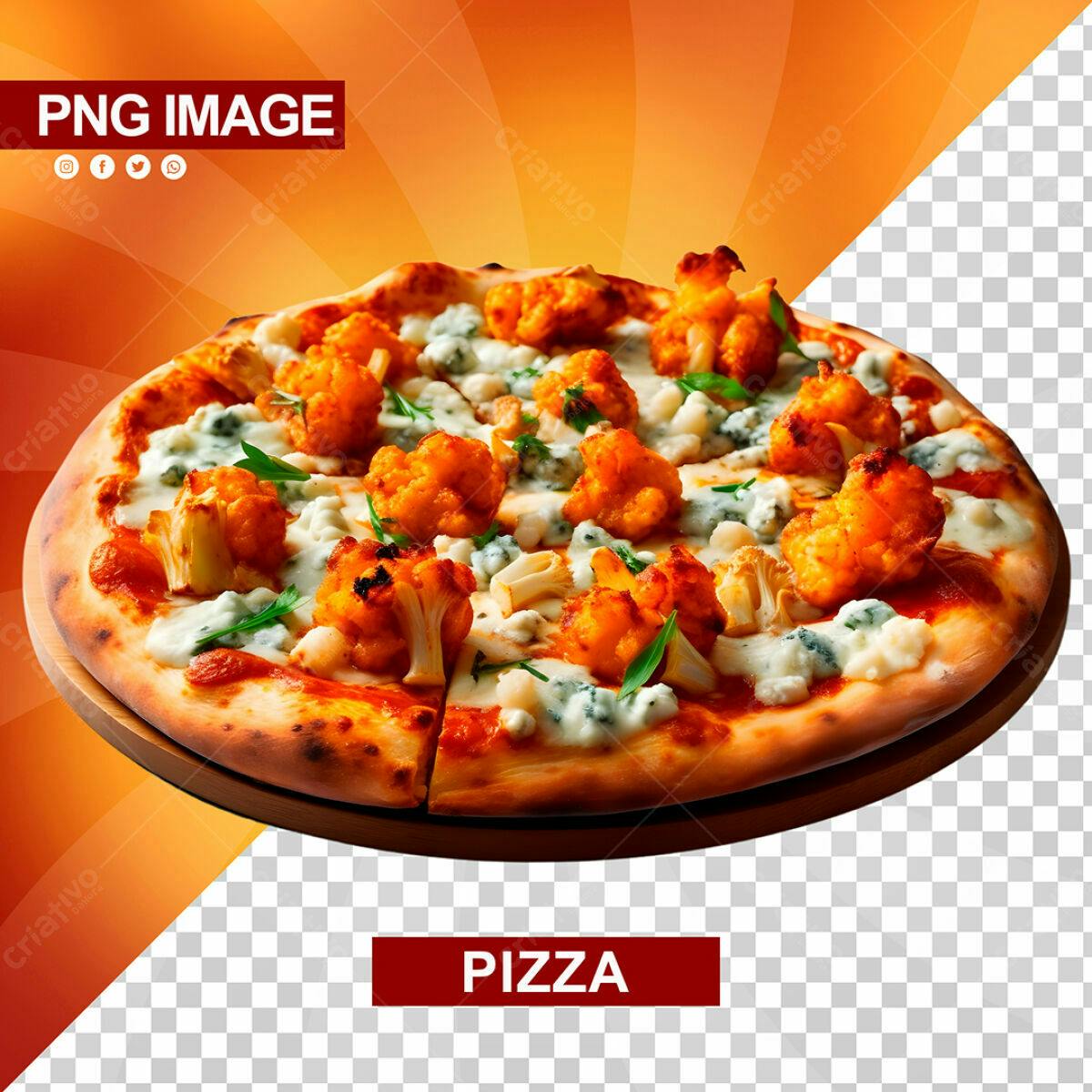 Psd de Pizza com Couve-flor e Queijo Gorgonzola para Cardápio PSD Editável