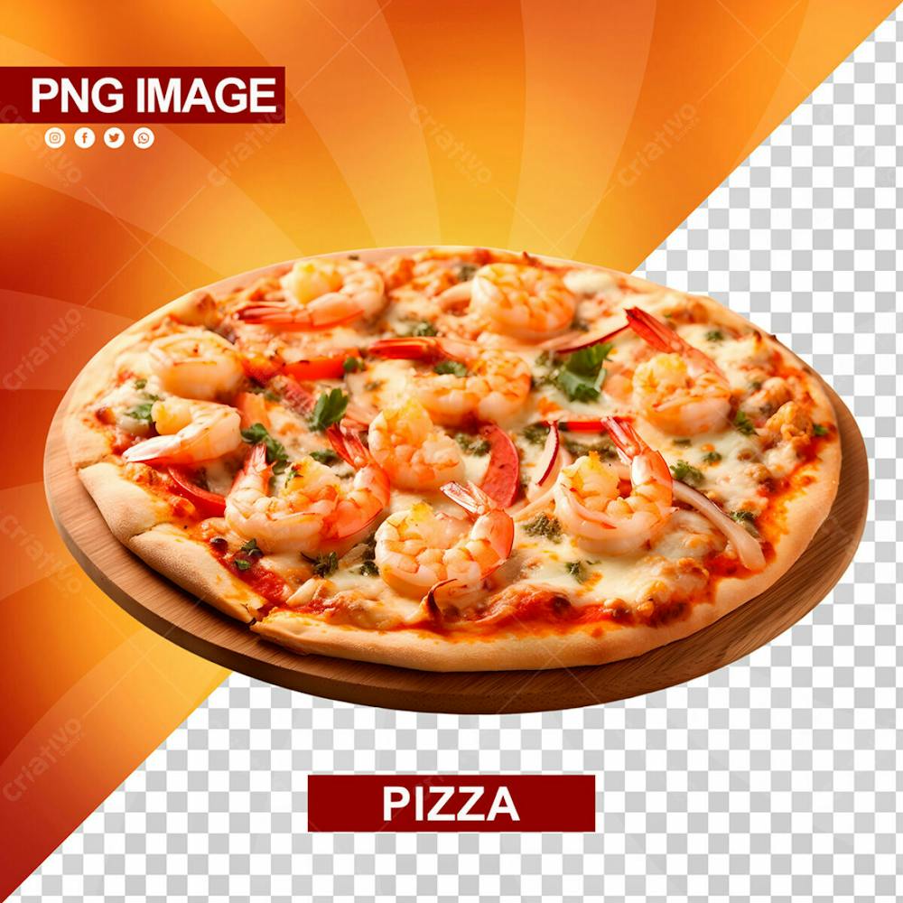 Deliciosa Pizza Redonda Camarao Tabua De Madeira Psd