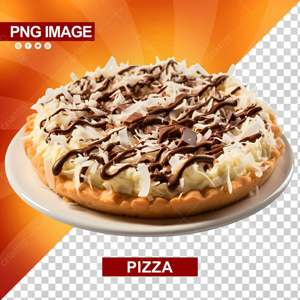 PSD Pizza Doce com Chocolate e Coco para Cardápio PSD Editável