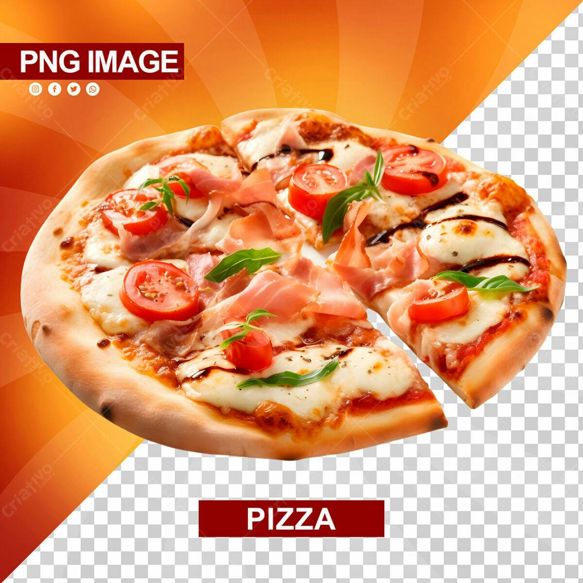 Imagem Pizza com Presunto e Tomates PSD Editável